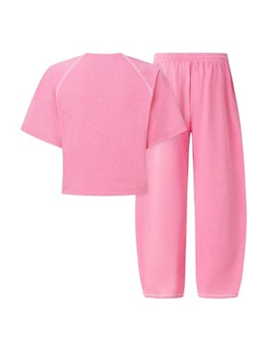 Aelfric Eden Cloud Cropped Sweat Sets Summer 2 Piece Outfits Crop Top High Waisted Baggy Barrel Sweatpants Sweatsuit Pink X-Large - Thumbnail 2