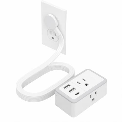 NTONPOWER Flat Plug Extension Cord, 5 FT Slim Flat Power Strip with 3 AC Outlets & 3 USB Ports (1 USB-C Port), Wall Mountable White Extension Cord for Home, Office, Dorm Room Essentials - Image 1