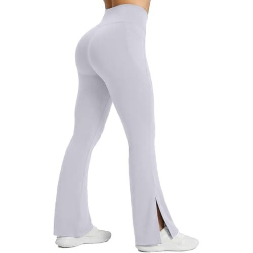 AMLEER Women's V Waist Side Split Wide Leg Yoga Leggings - High Waisted Crossover Stretchy Workout Flare Yoga Pants（Lavender, 2X-Large - Image 1