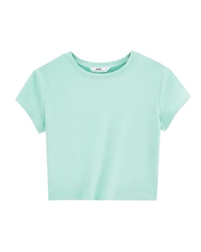 Stelle Womens Short Sleeve Crop Tops Crewneck Basic T Shirts Cute Going Out Baby Tee Blue Small - Image 1