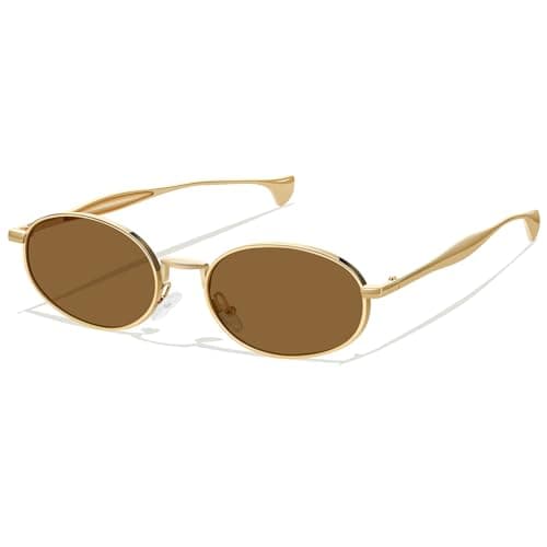 YMRFW Gold Oval Sunglasses for Women Men 2026 Retro Design Metal Style 70s Shades Trendy Sun Glasses UV Protection - Image 1