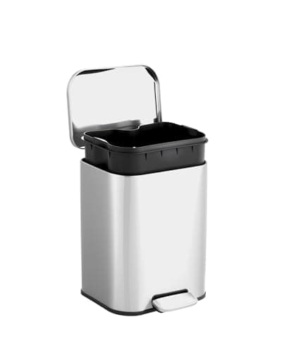 Garvee 1.3 gal Bathroom Trash Can, Step Garbage Can with Soft-Close Lid, Stainless Steel Recycling Bin with Removable Inner Bucket, Rectangular Waste Container for Living Room, Office, Silver - Image 1