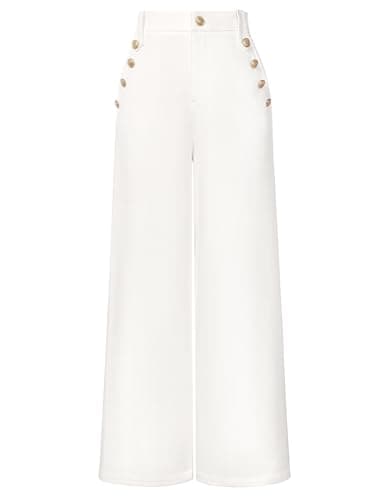 GRACE KARIN Womens High Waisted Wide Leg Casual Work Business Office Dressy Pants with Pockets White L - Image 1