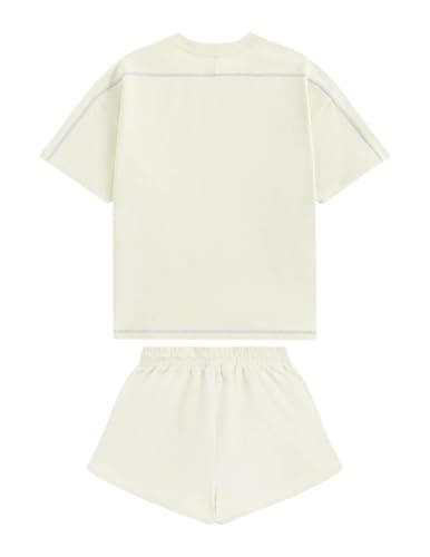 Aelfric Eden Cloud Oversized Sweat Set for women 2 Piece Shorts Outfits 2026 Summer Casual Loose Short Sleeve Matching Lounge Sets Apricot Medium - Thumbnail 4