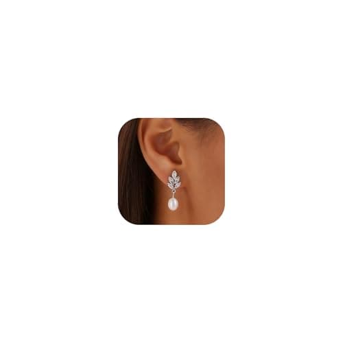 Solistra Pearl Earrings for Women Dainty Diamond Pearl Drop Earrings Silver Plated Dangle Earrings for Weddings Gifts Bridesmaid Gifts - Image 1