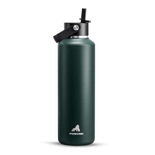 POWCAN 24 oz Water Bottle Insulated: BPA-Free, Leakproof Lid with Straw, Lightweight, Flex Cap, Stainless Steel Water Bottle for Sport, Hikig, Office, Commute, Worker, Walking, Cycling (Fir Green)