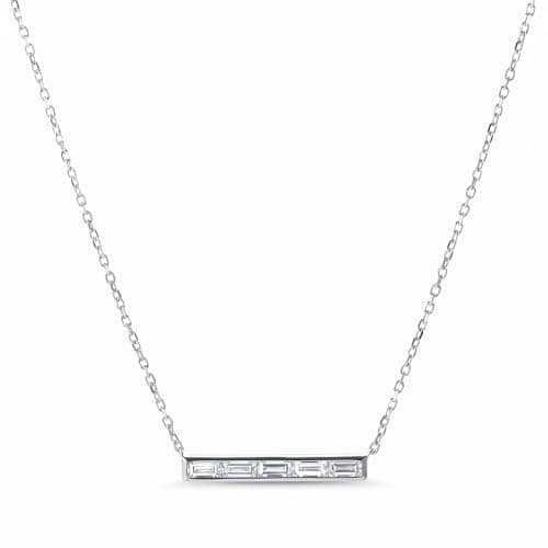 TOPROO 925 Sterling Silver Horizontal Bar Necklace, 14K Gold Plated Baguette CZ Pendant, 13.6" with 2" Extension Layering Necklace, Dainty Thin Chain Minimalist Jewelry Gift (Bar #1-White Gold) - Image 1