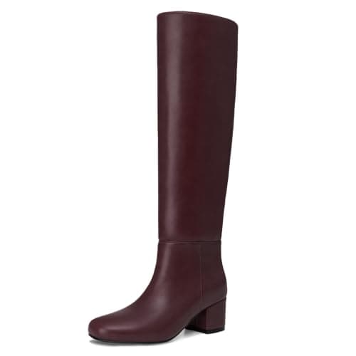 Athlefit Knee High Boots Women Chunky Low Heel Tall Fall Boots Burgundy 8