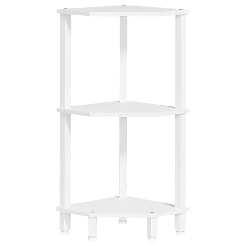 YUFAM 3-Tier Corner Shelf with Sturdy 5-Leg Base, 30in Tall Narrow Bookcase for Small Spaces, Wooden Plant Display Shelf, Thin Bookshelf for Living Room, Bedroom, Office, White - Image 1