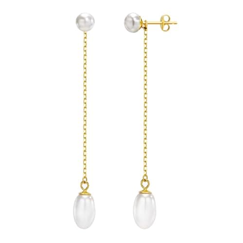 925 Sterling Silver Pearl Drop Earrings Jewelry for Women, 18K Gold Plated Dangle Earrings with Freshwater Cultured Pearl, Wedding Earrings for Her - Image 1