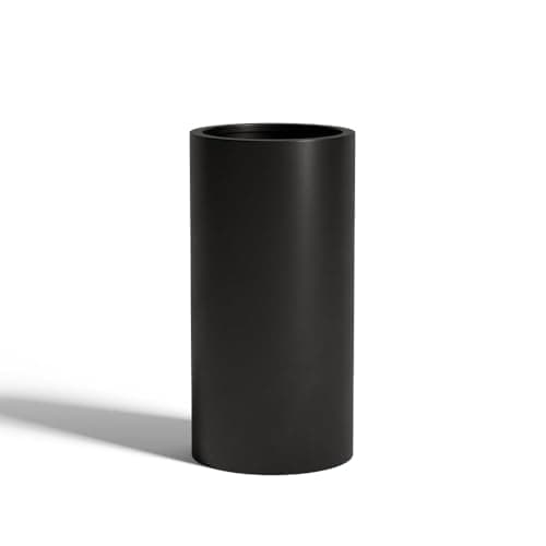 Wil & Vic 89s 15.7'' H x 7.9'' Dia (6.1'' Pot Opening) Jupiter Fiberglass, Cylinder Tall Planter with Drainage Hole, Lightweight, Durable Minimalist Home Decor, Included Extra Coco Mats, Black - Image 1