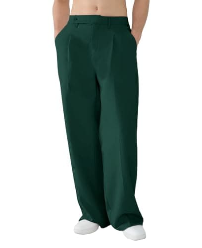 Susclude Casual Baggy Dress Pants Men Wide Leg Pleated Pants Mens Old Money Green Lightweight Slacks Trousers for Men - Image 1