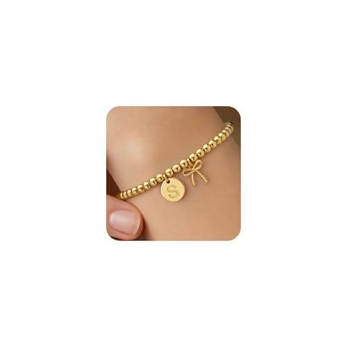 BAYLAY Gold Beaded Bracelets for Women-Initial Bracelet Dainty Gold Bracelets for Women Bead Bracelet Bow Jewelry for Mom Girlfriend Pulseras Para Mujer Valentine Birthday Gifts Waterproof Non Tarnish - Image 1