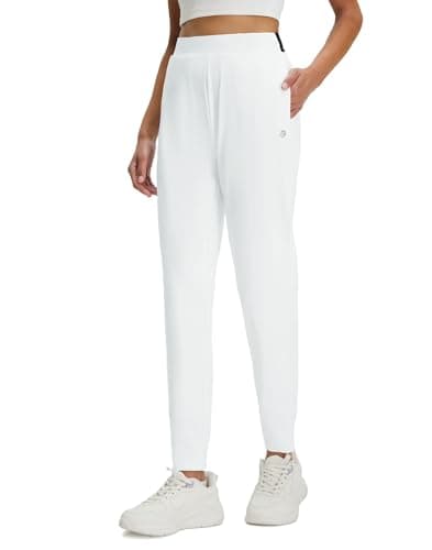 M MAELREG Women's Joggers with Pockets Stretchy High Waisted Sweatpants Drawstring Lightweight Athletic Track Pants White