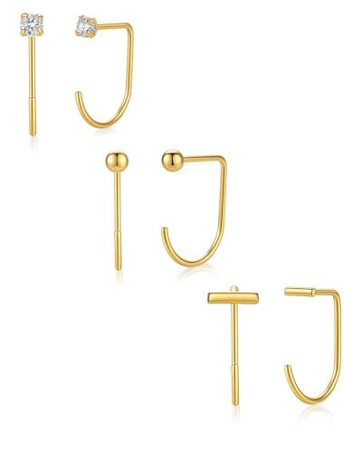 3 Pair Backless Half Hoop Earrings for Women Hypoallergenic 18K Gold Plated Stainless Steel Stacks Huggie Earrings Minimalist Comfort Sleeper Jewelry Gift - Image 1
