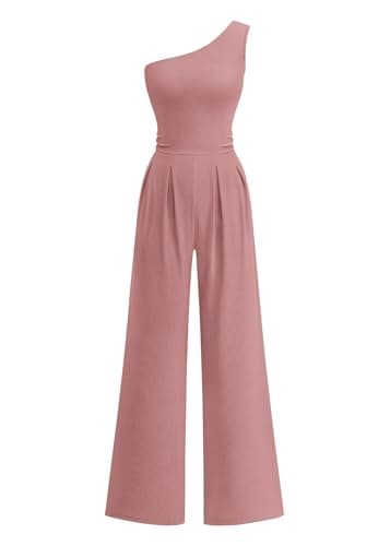 KIRUNDO One Piece Jumpsuits For Women Dressy 2026 Sleeveless One Shoulder Ribbed Wide Leg Rompers With Pockets Summer Outfits - Image 1