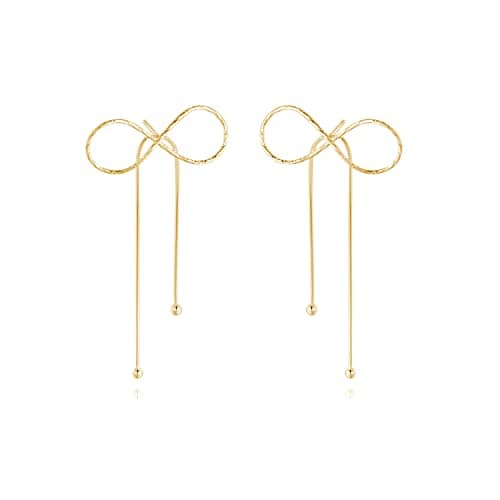 Reffeer Solid 925 Sterling Silver Bow Drop Earrings Dangle for Women Teens Girls Dainty Bowknot Dangle Earrings Elegant Wedding Prom Party Earrings (B-18K Gold) - Image 1