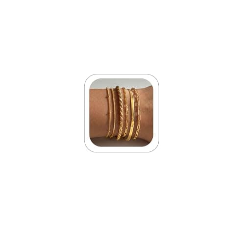 NECOCY Gold Bracelets for Women 14K Real Gold Plated Jewelry Sets Stack Trendy Dainty Stackable Paperclip Rope Snake Box Figaro Chain Bracelets Pack Costume Fashion Gifts - Image 1