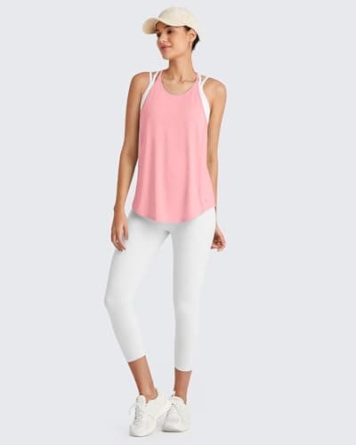G4Free Running Tank Tops for Women Spaghetti Workout Fast Dry Athletic Racerback Gym Yoga Tanks Lightweight (Pink,L) - Thumbnail 6
