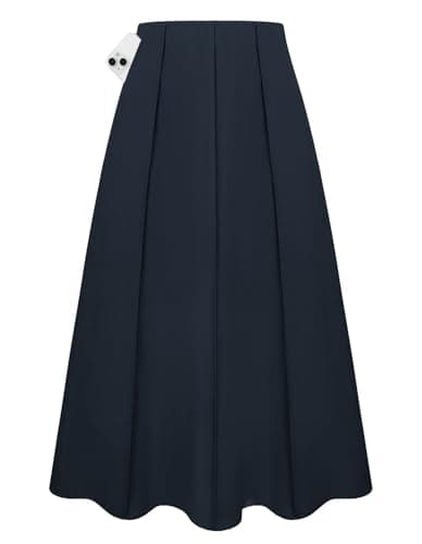 Kate Kasin Women Navy Linen Maxi Skirt, High Waist A Line Skirts with Pockets, Summer Casual Vacation Flowy Long Skirt 2026 - Image 1