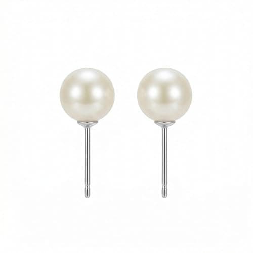 ANNIE WU Freshwater Pearl Stud Earrings, 925 Sterling Silver Hypoallergenic Earrings for Women, Dainty Round Pearl Earrings, Elegant Daily Jewelry, Gift Box Included - Image 1