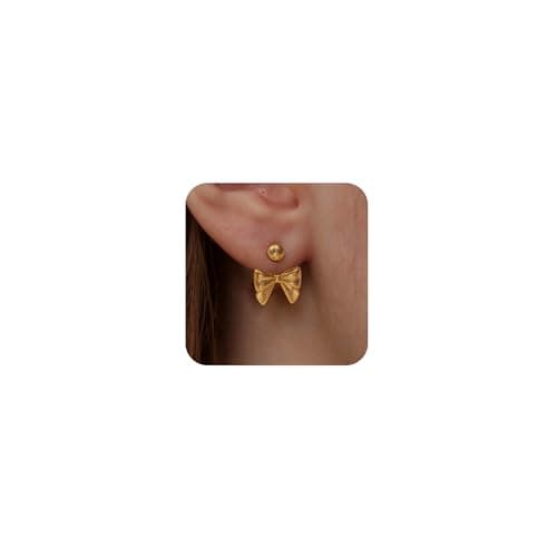 Poaiiu Gold Earrings for Women, 14k Gold Plated Bow Earrings Studs Trendy Cute Dainty Hypoallergenic Lightweight Dangle Drop Stud Hoops Earrings Jewelry Gifts for Women - Image 1