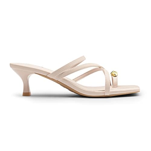 Athlefit Strappy Kitten Heels for Women Square Open Toe Flip Flop Low Heels Slip On Fashion Dress Nude Heeled Sandals for Wedding Party Size 11 - Thumbnail 4