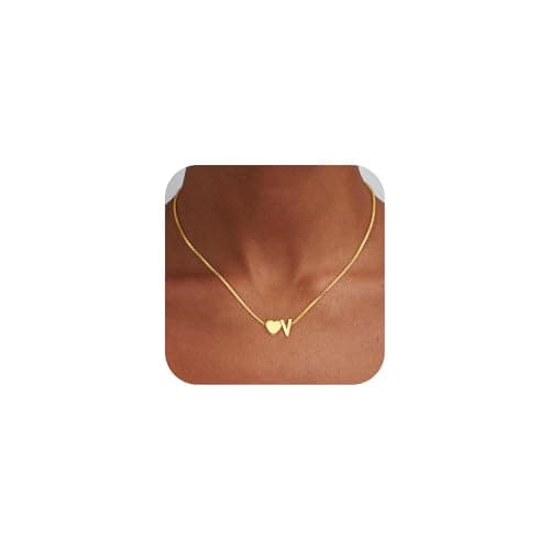 Eaciy Gold Initial Necklaces for Women, 18K Gold Plated Letter V Initial Necklace Dainty Heart Necklace Tiny Gold Initial Necklace for Women Trendy Jewelry Gifts - Image 1