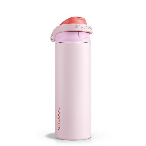 ENCOOL Leakproof Insulated Water Bottle with Straw Dual-Sip Water Bottle Bag-Safe Design for Work, Commute & Gym – Keeps Drinks Cold All Day, 24 oz, Lychee Pink