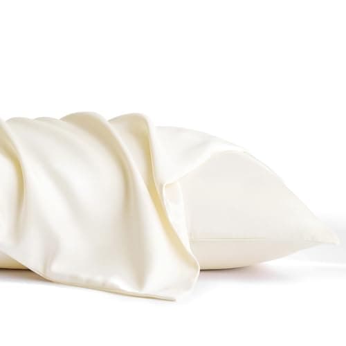 DCSKY 100% Tencel Pillowcase, Hair and Skin Friendly, Soft and Smooth，Cooling Silk Pillowcases for hot Sleepers,Queen Pillowcases Set of 2,Hair and Skin Friendly, Cream White, 20x30In - Thumbnail 2