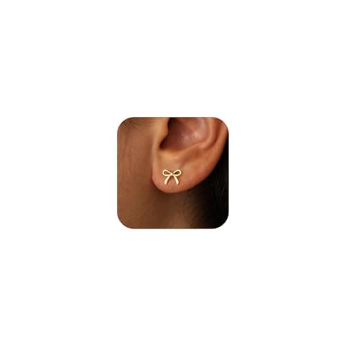 JIAOGE Bow Earrings for Girls Kids Earring - Gold Studs Earrings for Women Gold Earrings for Women Hypoallergenic Earring for Girl Kids Jewelry Gifts for Girls Gift for Teen Girl Gifts Trendy Stuff - Image 1