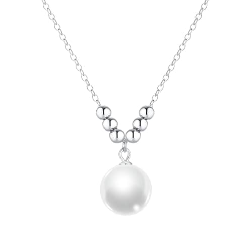 Juvux Pearl Necklace for Women Necklace Chain - 925 Sterling Silver Single Pearl Jewelry with 10mm Pendant Dainty Choker Necklace Gifts for Anniversary Wedding Birthday (Bead Silver) - Image 1