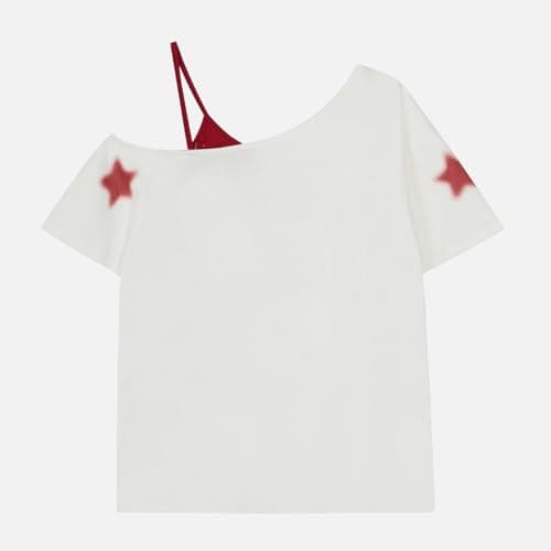 Aelfric Eden Star Graphic Off The Shoulder Tee Women's Oversized Graphic Tees Short Sleeve Summer Cute T Shirts Y2K Tops White Small - Thumbnail 3