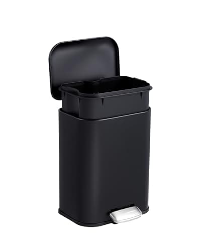 Garvee 1.3 gal Bathroom Trash Can, Step Garbage Can with Soft-Close Lid, Stainless Steel Recycling Bin with Removable Inner Bucket, Rectangular Waste Container for Living Room, Office, Black