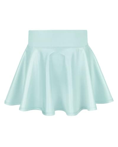 Stelle Girls Metallic Skirt with Short High Waisted Stretchy Skort Dance Shiny Skater Sparkly Birthday Party Skirts for Kids(Light Blue,12-13Years) - Image 1