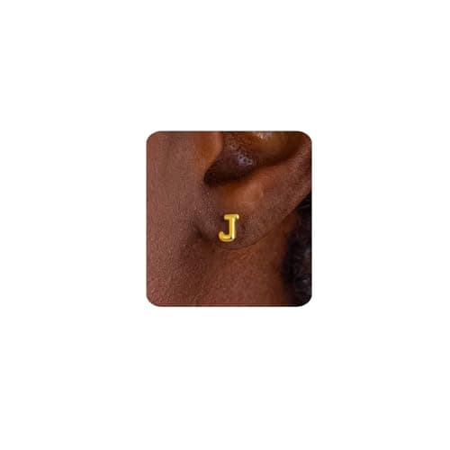MUMREUES Gold Earrings for Women Trendy 14K Gold Plated Initial J Letter Stud Earrings Simple Small Minimalist Dainty Cute Hypoallergenic Earrings Jewelry Gifts