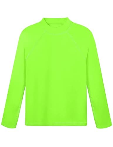 Roadbox Boys UPF 50+ Rash Guard, Swim Shirt Sun Protection Long Sleeve for Kids, Toddler Rashguard Athletic Surf Water Shirts Fluorescent Green - Image 1