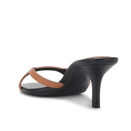 QIV Brown Kitten Heels for Women Single Strap Low Heel Open Toe Mule Shoes Non Slip Sandals Size 6.5 - Thumbnail 6