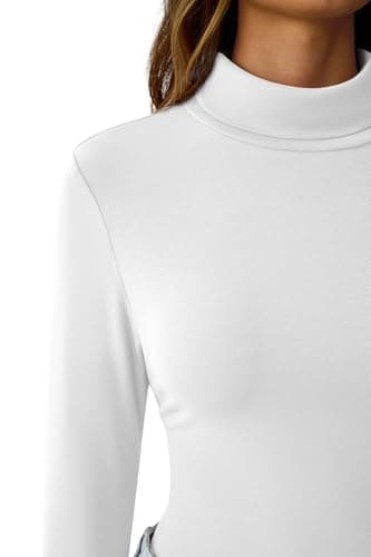 GKBK Womens Long Sleeve Shirts Mock Turtleneck Turtle Neck Fall Fashion Basic Thermal Underwear Layer Tops Tight Slim Fit Cute Ribbed T-Shirts Winter Pullover Clothes 2025 White S - Thumbnail 4