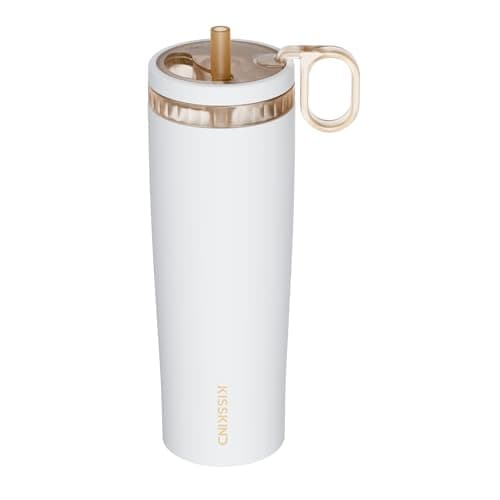 KISSKIND Iced Coffee Tumbler with Hidden Straw, 24 oz Reusable Iced Coffee Cup, Ceramic Lined Travel Mug Fits in Bags and Car Cupholders, 100% Leakproof Cold Brew Cup, No Spill, Clean Brew - Image 1