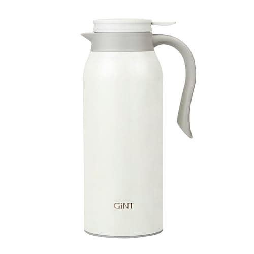 GiNT 51 Oz Stainless Steel Thermal Coffee Carafe, Double Walled Vacuum Insulated Flask, 12 Hour Heat Retention, 1.5 Liter Tea, Water, and Coffee Dispenser (Upgraded version White)