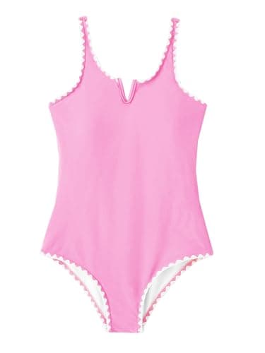 AMAWMW Girls Swimsuit One Piece Swimsuits Contrast Color V-Neck Bathing Suit Adjustable Straps Girls' Swimwear Pink 11-12Y