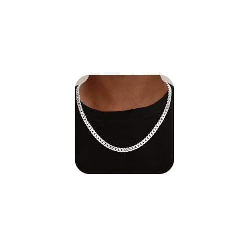 HIMSTORY 925 Sterling Silver Chain for Men, 7mm Diamond Cut Cuban Link Curb Chain Necklace for Men Dad Boyfriend Jewelry, 26 Inch