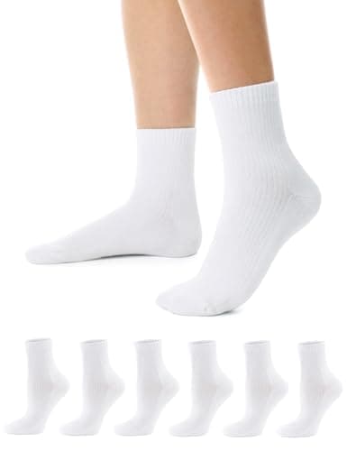 CS CELERSPORT Mini Crew Ankle Socks, Cotton Cushioned Running Athletic Causal Socks, Soft Comfortable for Women and Men 5 Pack, White, Large - Image 1
