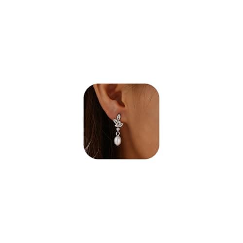 Solistra Pearl Earrings for Women Dainty Diamond Pearl Drop Earrings Silver Plated Dangle Earrings for Weddings Bridesmaid Gifts - Image 1