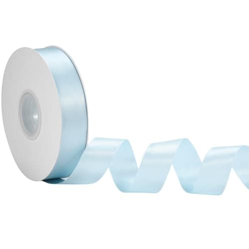 Light Blue Satin Ribbon 1 Inch x 50 Yards – Double Faced Baby Boy Shower Ribbon for Gift Packaging, Crafts & DIY Bows - Image 1