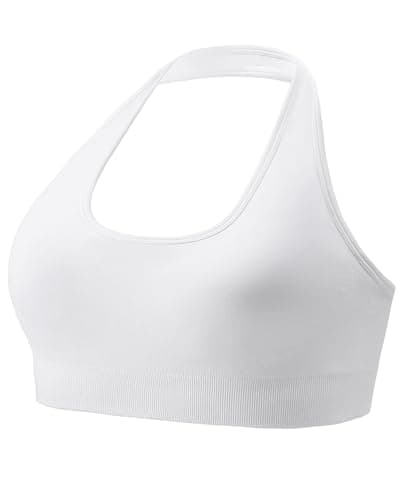 iMucci Halter Sports Bras for Women Low Impact Seamless Yoga Bra, Halter Neck Open Back Padded Removable Cups for Gym Workout White - Image 1