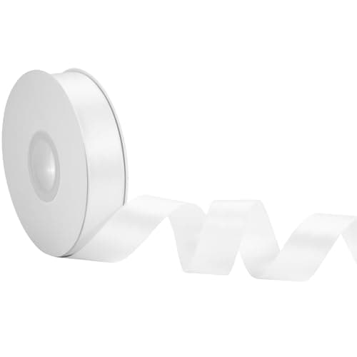 White Satin Ribbon 1 Inch x 50 Yards – Elegant Double Faced Ribbon for Wedding Favors, Gift Wrapping & Floral Crafts - Image 1