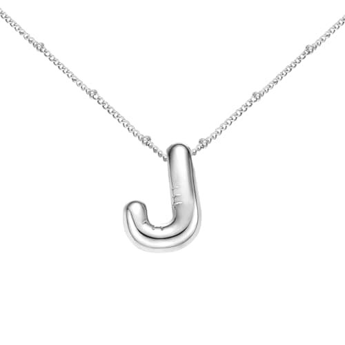BOLAGTIER Bubble Letter Necklace Gold Plated Balloon Initial Chunky Bubble Alphabet Pendant Necklace Trendy Jewelry Gift for Women (J, Silver) - Image 1