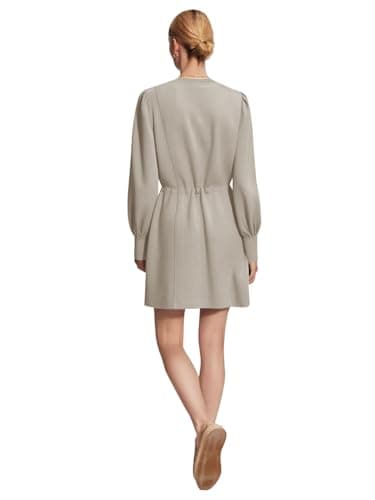 COCOMARTS Womens Long Sleeve Crewneck Sweatshirt Dress Drawstring Waistband Casual Tunic Tops Mini Dresses 2025 Fall Clothes Khaki X-Large - Thumbnail 3
